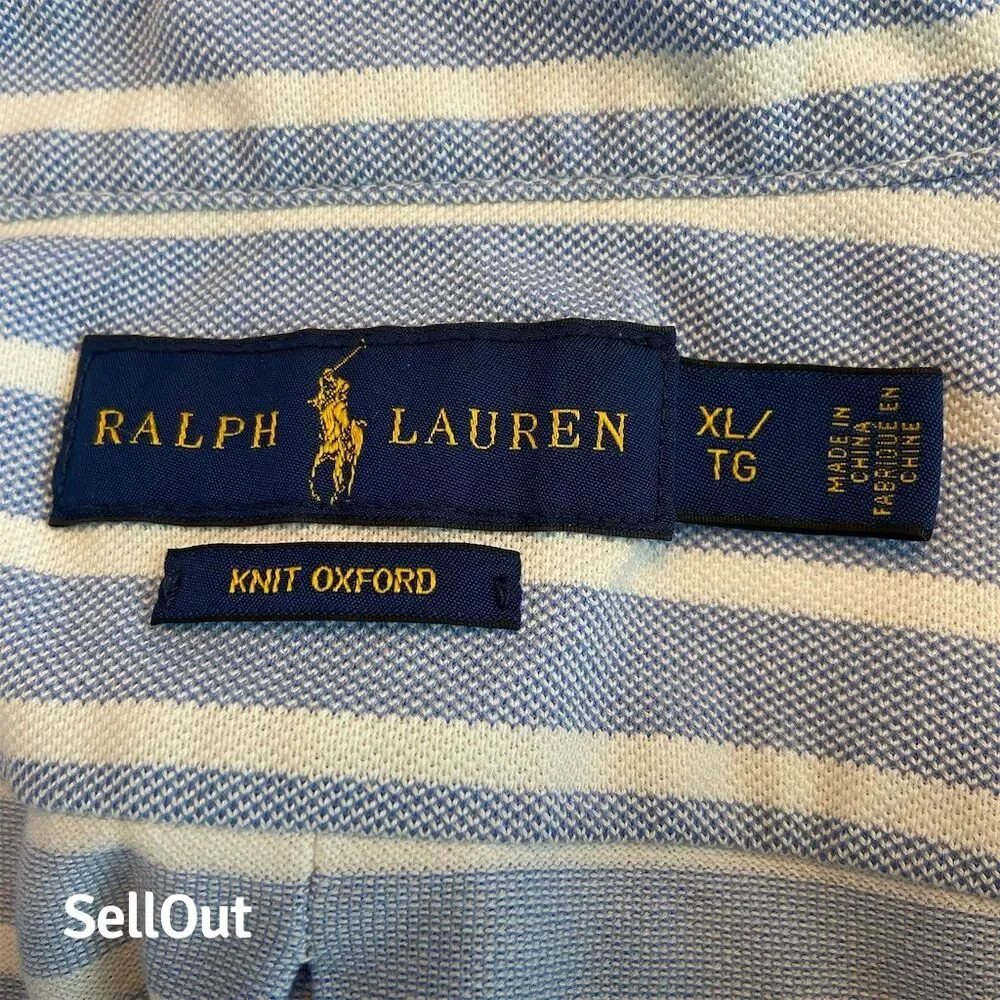 Ralph Lauren Men's XL Blue Striped Polo Shirt Short Sleeve